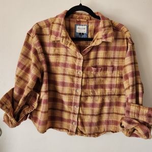 American Eagle Cropped Mustard/Rust Flannel Size L